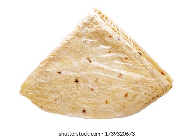 Pita Bread In Plastic Bag Isolated On White Background. Pita Bread. National Cuisine. 