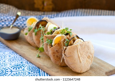 Pita Sabich Sandwich - Pita Stuffed With Fried Eggplant And Hard Boiled Eggs Iraqi Jews