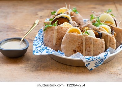 Pita Sabich Sandwich - Pita Stuffed With Fried Eggplant And Hard Boiled Eggs Iraqi Jews