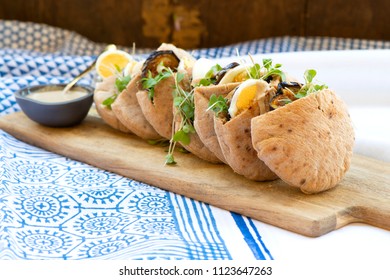 Pita Sabich Sandwich - Pita Stuffed With Fried Eggplant And Hard Boiled Eggs Iraqi Jews