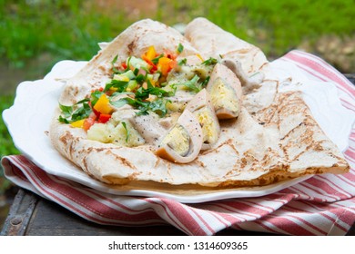 Pita Sabich Sandwich - Pita Stuffed With Fried Eggplant And Hard Boiled Eggs Iraqi Jews