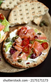 Pita With Salmon, Capers And Vegetables.