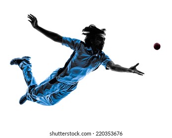 pitcher Cricket player in silhouette shadow on white background