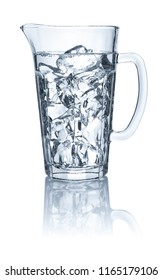 Pitcher With Water And Ice Cubes On A White Background