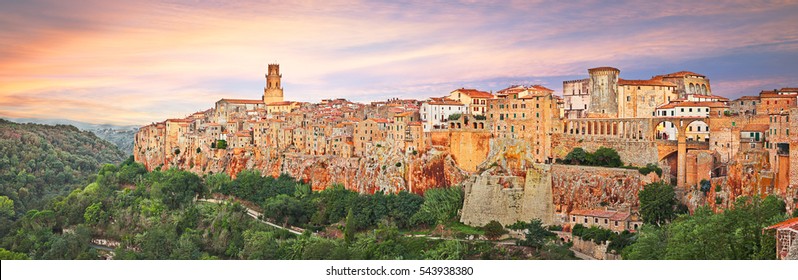 Pitigliano, Grosseto, Tuscany, Italy: panoramic view of the medieval village founded in Etruscan time on the tuff hill