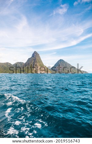 Pitons St Lucia with dramatic clouds
