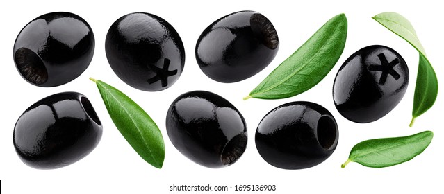 Pitted olive collection. Black pickled olives isolated on white background with clipping path, close up - Powered by Shutterstock