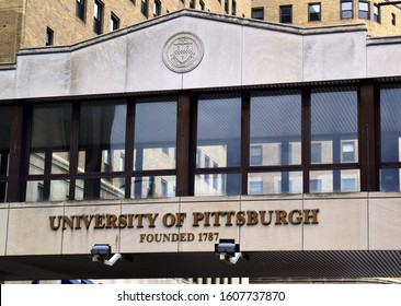 PITTSBURGH - August 13, 2016: Entrance to the University of Pittsburgh campus, with the Bruce Hall in the background.