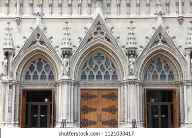 Pittsburgh City, Pennsylvania. Saint Paul Cathedral Doorways - Roman Catholic Church In Gothic Revival Style.