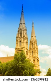 Pittsburgh City, Pennsylvania. Saint Paul Cathedral - Roman Catholic Church In Gothic Revival Style. Filtered Image Style.