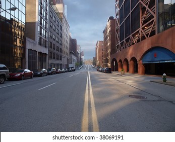 Pittsburgh City Street With Montana Winter Sky.