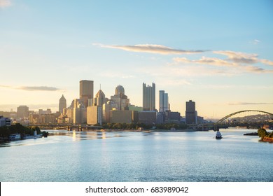 Pittsburgh Cityscape With The Ohio River In The Morning