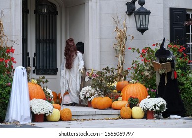 PITTSBURGH - OCTOBER 2019:  Halloween Is A Popular Holiday For Which People Put Out Quite Imaginative And Gory Decorations In Front Of Their Homes.