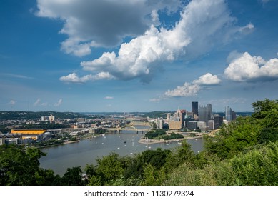 PITTSBURGH, PA - 4 JULY 2018: Overview Of The City Of Pittsburgh From Mount Washington