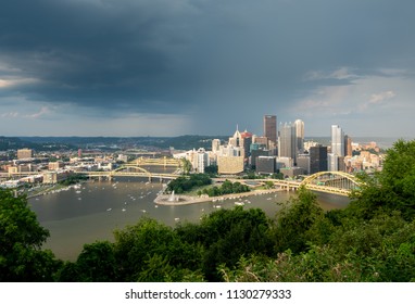 PITTSBURGH, PA - 4 JULY 2018: Overview Of The City Of Pittsburgh From Mount Washington