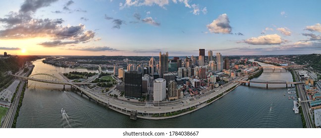 Pittsburgh PA City Skyline City - Aerial Pano From Mount Washington