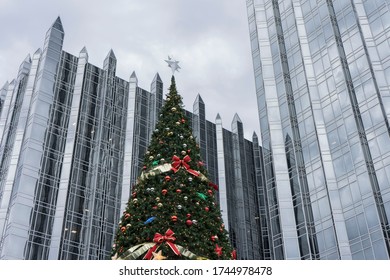 Pittsburgh, PA, USA, 2020-01-11: Christmas Tree In Front Of PPG Place