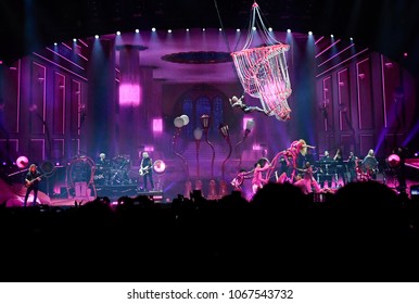 PITTSBURGH, PA / USA - April 7, 2018: Pink Performs During The Beautiful Trauma Tour In Pittsburgh, Saturday, April 7, 2018 At PPG Paints Arena