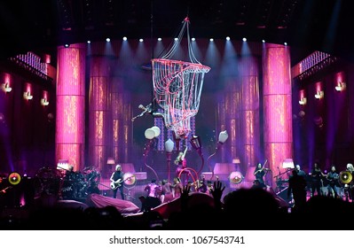 PITTSBURGH, PA / USA - April 7, 2018: Pink Performs During The Beautiful Trauma Tour In Pittsburgh, Saturday, April 7, 2018 At PPG Paints Arena