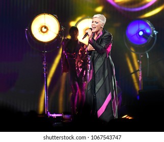 PITTSBURGH, PA / USA - April 7, 2018: Pink Performs During The Beautiful Trauma Tour In Pittsburgh, Saturday, April 7, 2018 At PPG Paints Arena