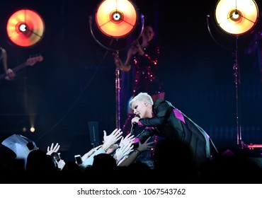 PITTSBURGH, PA / USA - April 7, 2018: Pink Performs During The Beautiful Trauma Tour In Pittsburgh, Saturday, April 7, 2018 At PPG Paints Arena