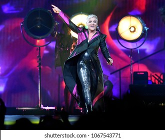 PITTSBURGH, PA / USA - April 7, 2018: Pink Performs During The Beautiful Trauma Tour In Pittsburgh, Saturday, April 7, 2018 At PPG Paints Arena