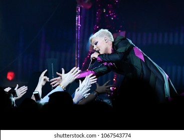 PITTSBURGH, PA / USA - April 7, 2018: Pink Performs During The Beautiful Trauma Tour In Pittsburgh, Saturday, April 7, 2018 At PPG Paints Arena