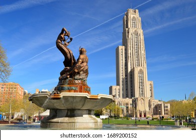 Pittsburgh, PA, USA May 6 The Mary Schenley Memorial stands in front of the Cathedral of Learning on the campus of the University of Pittsburgh, Pennsylvania