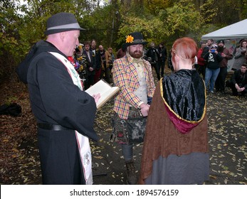 Pittsburgh, PA USA. November 1, 2014. Druid Priest At A Pagan Wedding Ceremony In The Polish Hill Neighborhood Of Pittsburgh Pennsylvania.