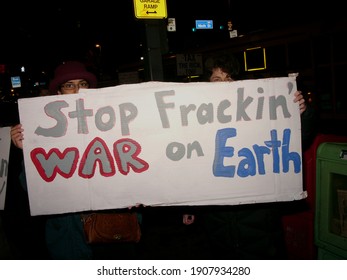 Pittsburgh, PA USA. November 15, 2011. Women Marching With Banner Against Fracking In Downtown Pittsburgh Pennsylvania.