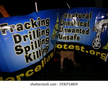 Pittsburgh, PA USA. November 15, 2011. Evening Protest March Against Fracking In Downtown Pittsburgh Pennsylvania.