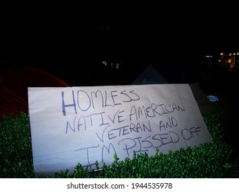 Pittsburgh, PA USA. October 23, 2011. Hand Written Sign Made By A Homeless Native American Veteran In Pittsburgh, PA.