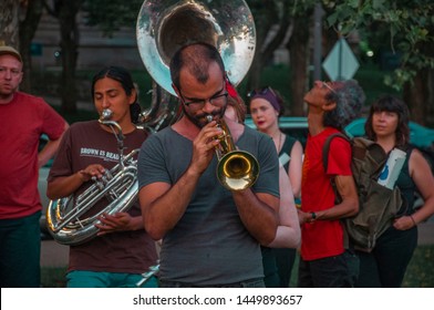 Pittsburgh, Pennsylvania / United States - 7-12-19: A Small Band Performs For The Crowd At The Lights For Liberty Vigil