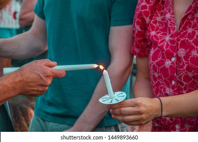 Pittsburgh, Pennsylvania / United States - 7-12-19: Attendees At The Lights For Liberty Vigil Light Their Candles
