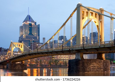 Pittsburgh, Pennsylvania, United States. - Roberto Clemente Bridge Over Allegheny River At Dusk.