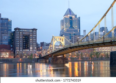 Pittsburgh, Pennsylvania, United States. - Roberto Clemente Bridge Over Allegheny River At Dusk.