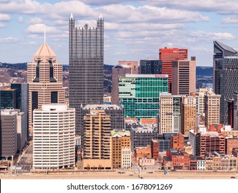 Pittsburgh, Pennsylvania, USA 3/15/20 Downtown Pittsburgh As Seen From Mt Washington On A Sunny Winter Day