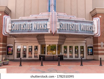 Pittsburgh, Pennsylvania, USA 7/13/20 The Entrance To The South Side Works Movie Theater In The South Side Works Complex