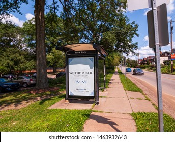 Pittsburgh, Pennsylvania, USA 7/25/2019 An Allegheny County Port Authority Bus Shelter On South Braddock Avenue In The City's East End On A Summer Day