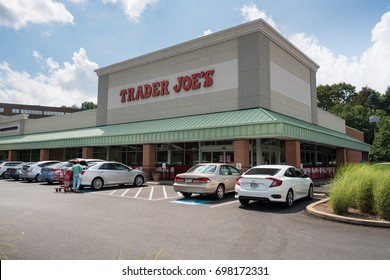 PITTSBURGH, PENNSYLVANIA, USA - AUGUST 17: Exterior of Trader Joe's grocery supermarket on August 17, 2017 in Pittsburgh, PA.  The chain is celebrating 50 years in August 2017.