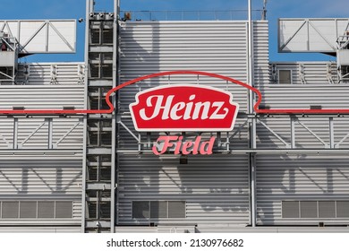 Pittsburgh, Pennsylvania, USA February 24, 2022 The Heinz Field sign on the stadium on a sunny winter day where the Pittsburgh Steelers and the University of Pittsburgh play football 