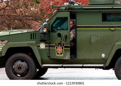 Pittsburgh, Pennsylvania / USA – Oct 27 2018: Local And State Police Secure The Area Around Tree Of Life Synagogue In Pittsburgh, The Scene Of Saturday Morning's Mass Shooting.