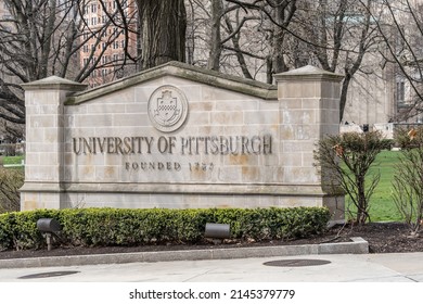 Pittsburgh, Pennsylvania, USA-April 8, 2022: Entrance Sign to the University of Pittsburgh campus
