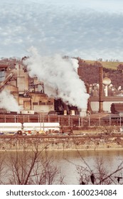 Pittsburgh, Pennsylvania/US - 12/27/2019 : A Beautiful View On Sunset Of One Part Of The Steel Mill In Pittsburgh Pa