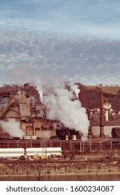 Pittsburgh, Pennsylvania/US - 12/27/2019 : A Beautiful View On Sunset Of One Part Of The Steel Mill In Pittsburgh Pa