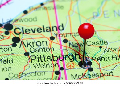 Pittsburgh pinned on a map of Pennsylvania, USA
