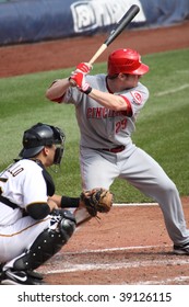 PITTSBURGH - SEPTEMBER 24 : Ryan Hanigan Of Cincinnati Reds Looks At A Pitch Against Pittsburgh Pirate On September 24, 2009 In Pittsburgh, PA.