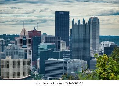 PITTSBURGH, UNITED STATES - Aug 06, 2022: A Drone Shot Of The Downtown Skyline With Corporate Buildings And Business Landmarks