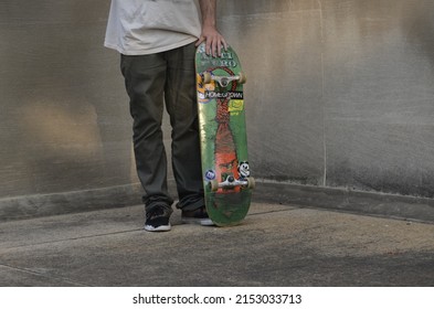 PITTSBURGH, UNITED STATES - Jul 31, 2014: A Skater Guy With His Skateboard Outdoors