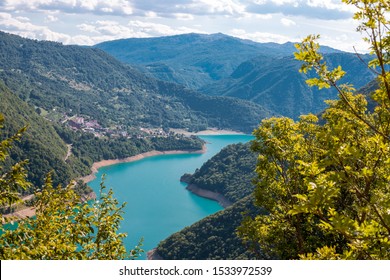 The Piva Canyon With Its Fantastic Reservoir. Montenegro, Balkans, Europe. Beauty World.Mountains Landscape.